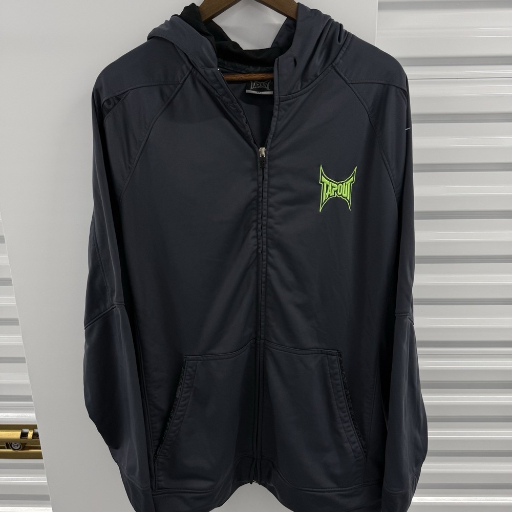 Tapout Men's 2XL Gray Neon Green Full Zip Performance Hoodie MMA Y2K